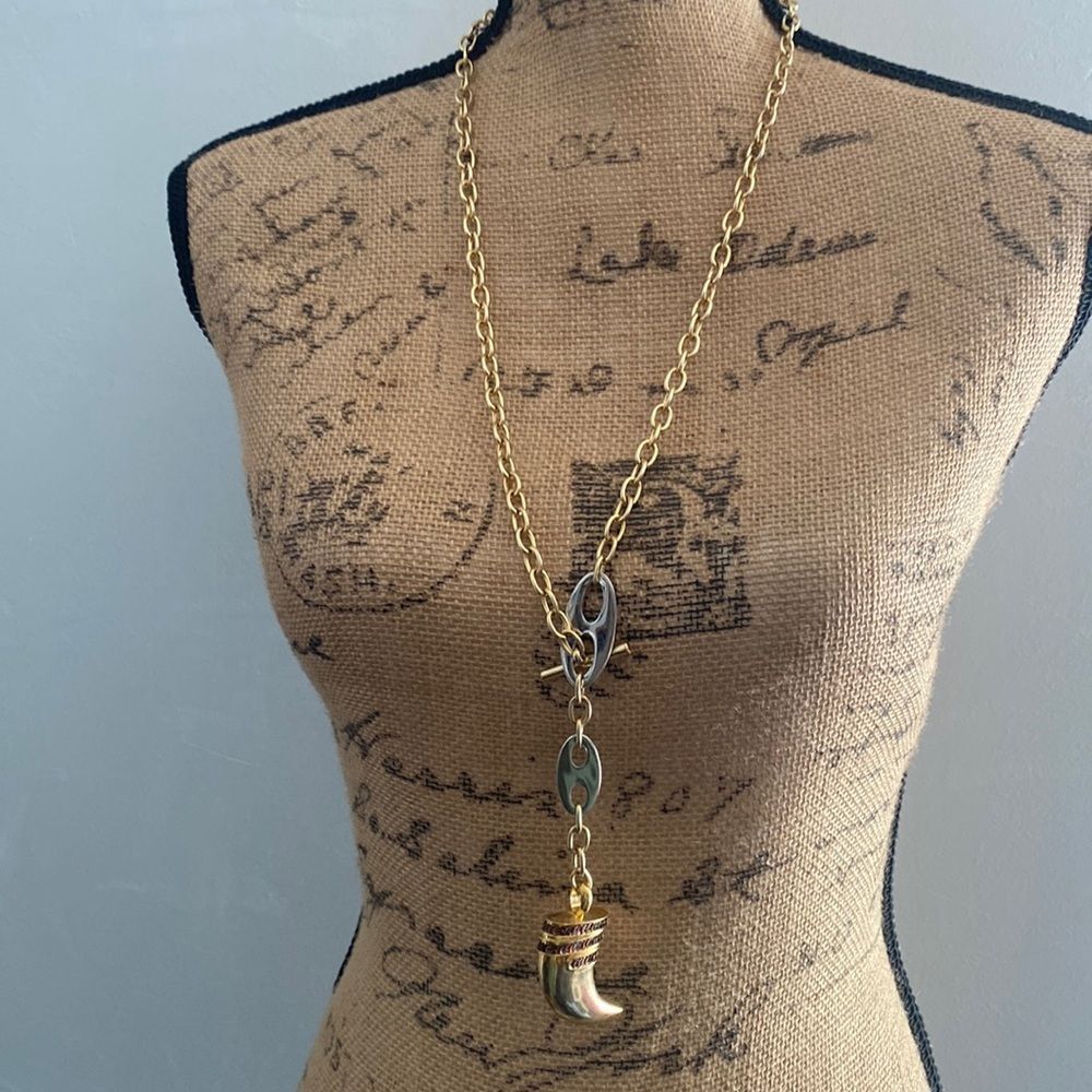 Gold Tone Lion Claw Animal Tooth Costume‎ Jewelry Statement Necklace